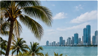 Miami skyline and palm trees